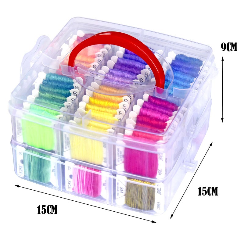 QCZKB 188 Embroidery Floss Set Including Cross Stitch Threads Friendship Bracelet String with 2-Tier Transparent Box, Floss Bobbins and Cross Stitch Kits - Image 3